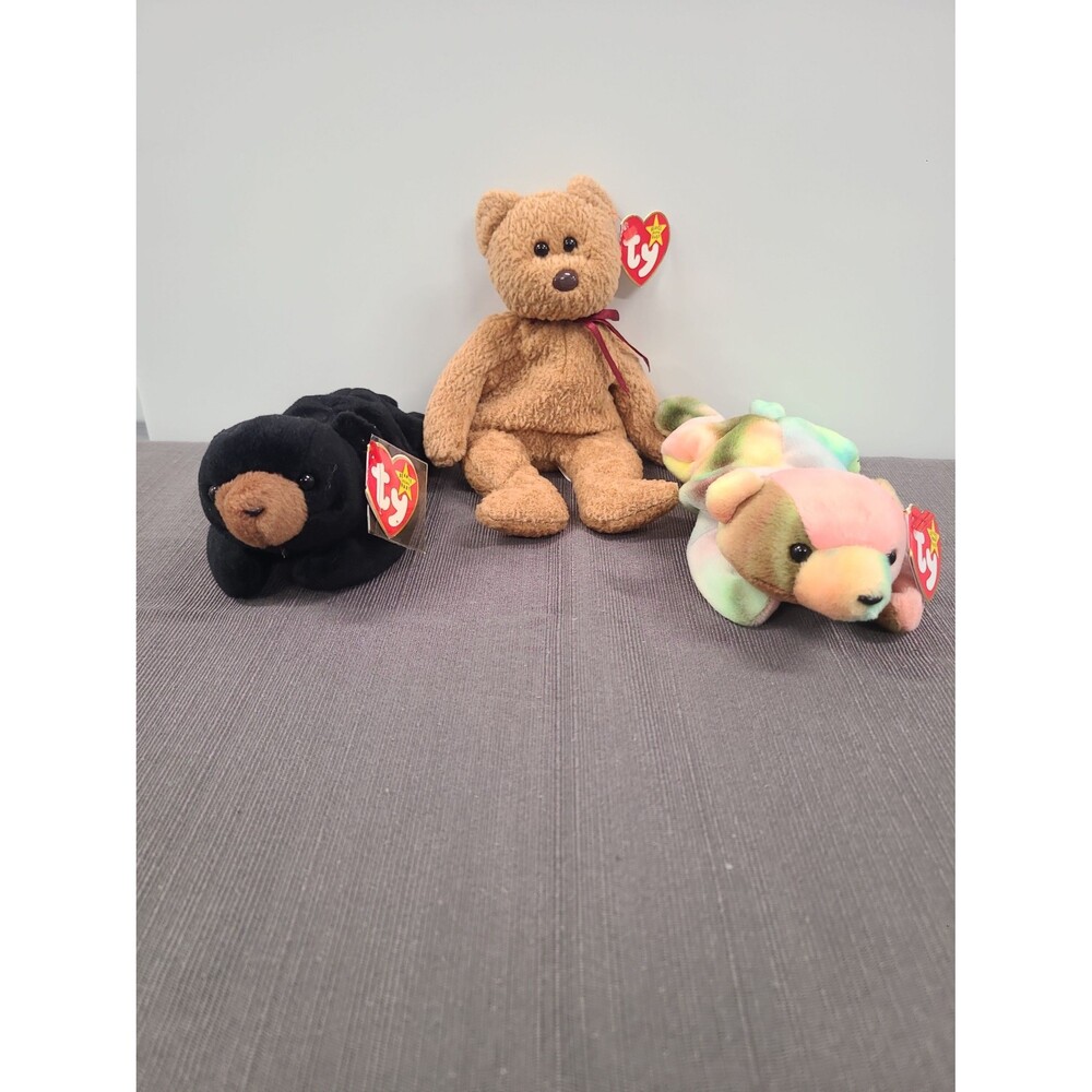 Ty Beanie Babies Bear Lot Blackie, Curly, and Sammie with tags
